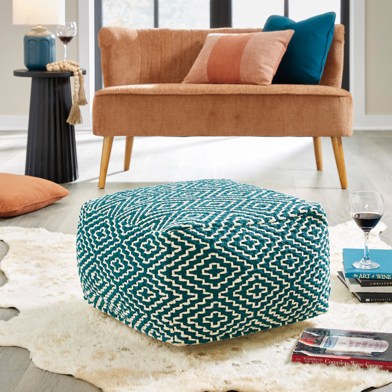 Pouf Devasheeh, Bleu sarcelle / coton ivoire