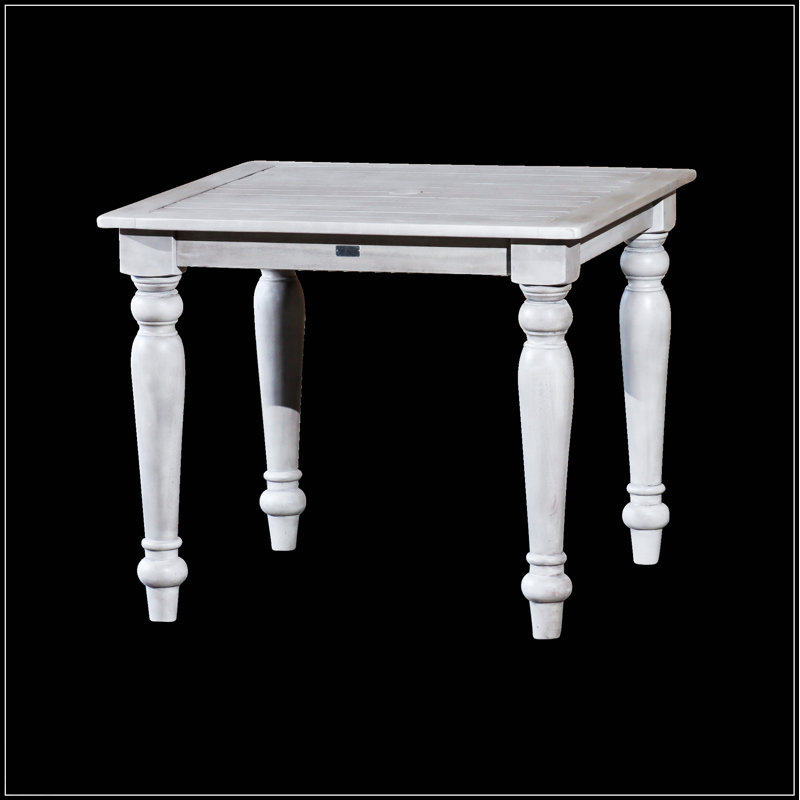 Table de salle à manger carrée en eucalyptus élégante et durable avec trou de parasol central pour l'extérieur