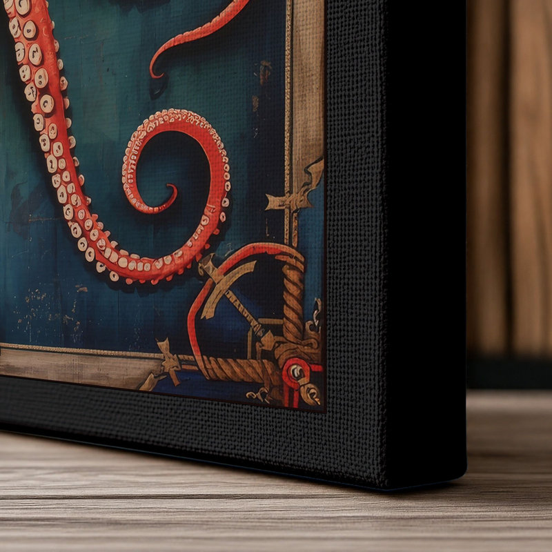 Ornamental Octopus Art Deco - Wrapped Canvas, 36x24 - 91.4 x 61.0 cm, Black Border