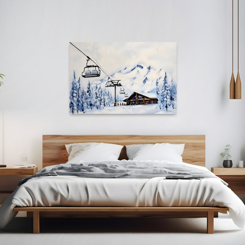 Remontée mécanique, paysage contemporain, pin abstrait, architecture de paysage, impression d'art mural, 40" H x 60" W
