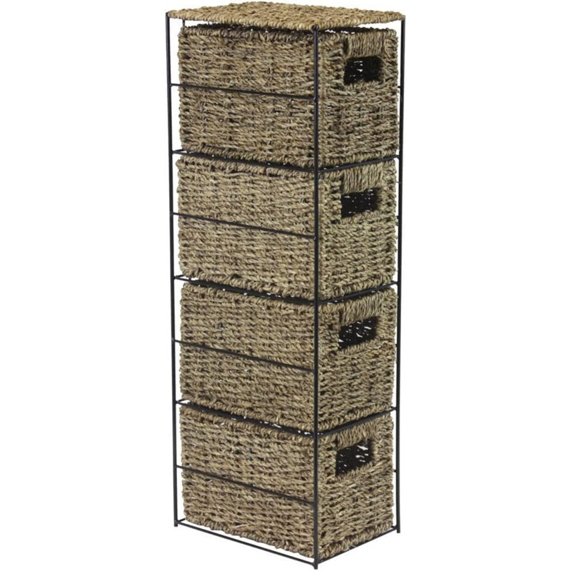 Bacote Seagrass Woven 4 Drawer Storage Tower Unit For Home, Office Furniture Basket Shelf