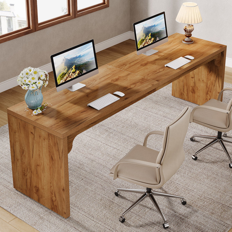 Bureau d'ordinateur 78,7 po de long, bureau double pour 2 personnes, Brun