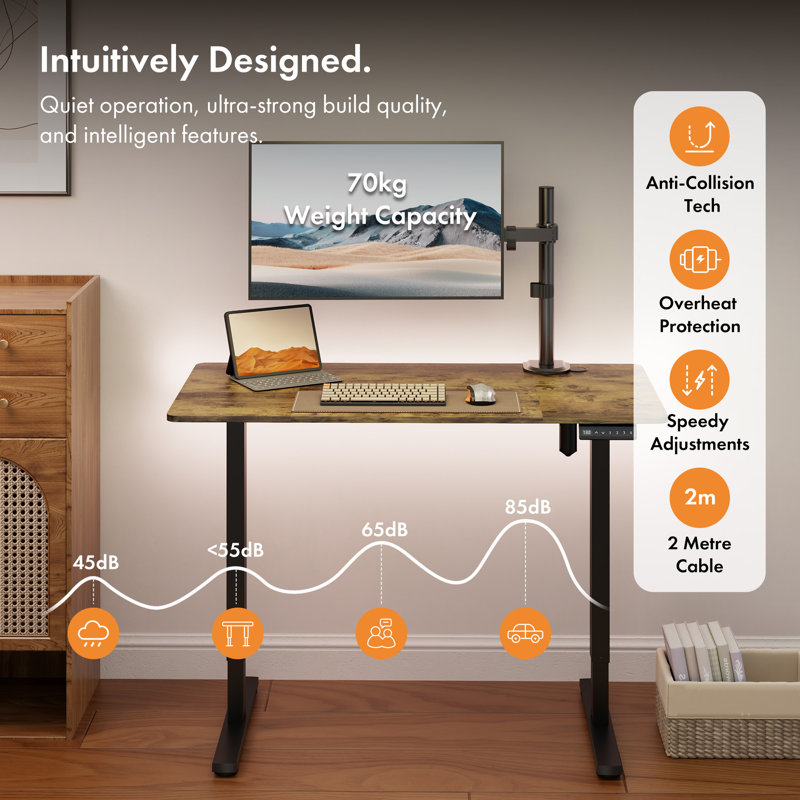 Adjustable Height Steel Standing Desk, 140 W x 60 D, Walnut/Black