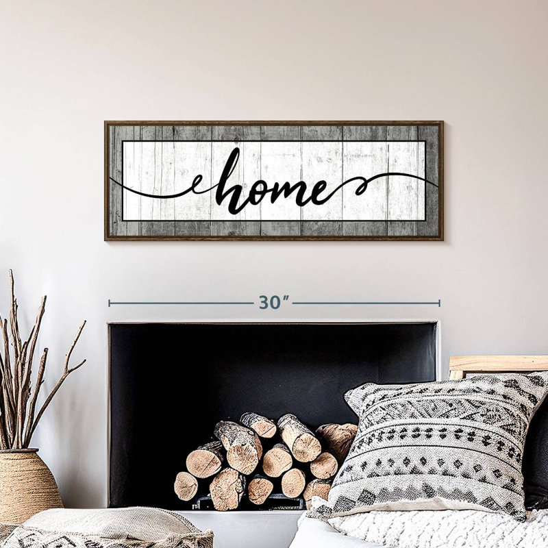 Plaque murale typographique en bois, 31 po x 11 po, Cadre flottant noyer