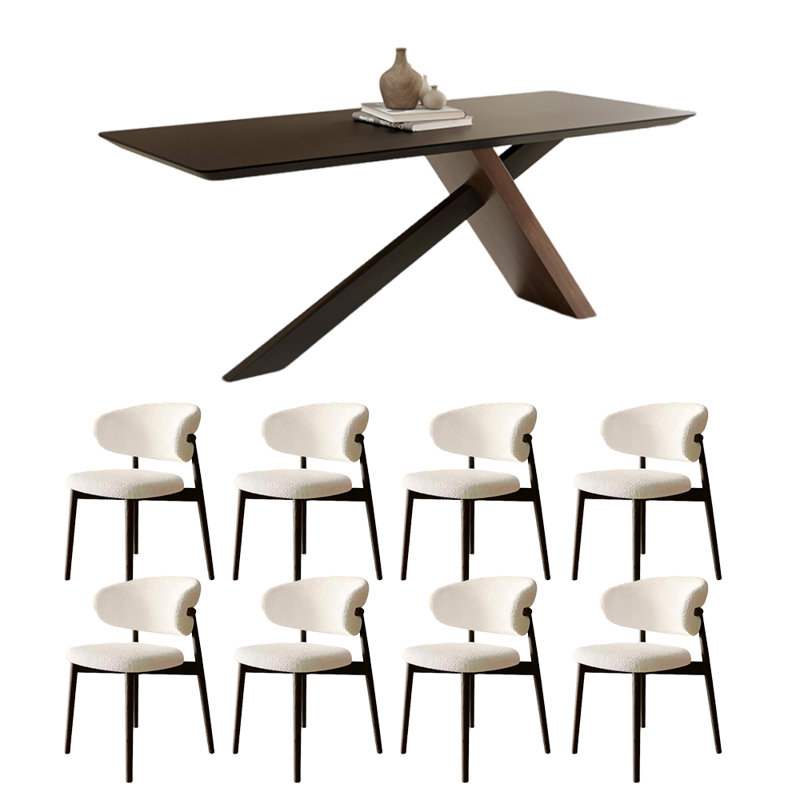 French style simple rectangle dining table sets, Black, 29.5"H x 86.6"L x 35.4"W