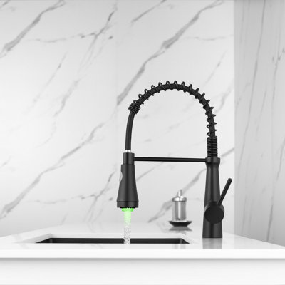 LED Commercial Kitchen Faucet With Pull Down Sprayer, Single Handle Single Lever Kitchen Sink Faucet