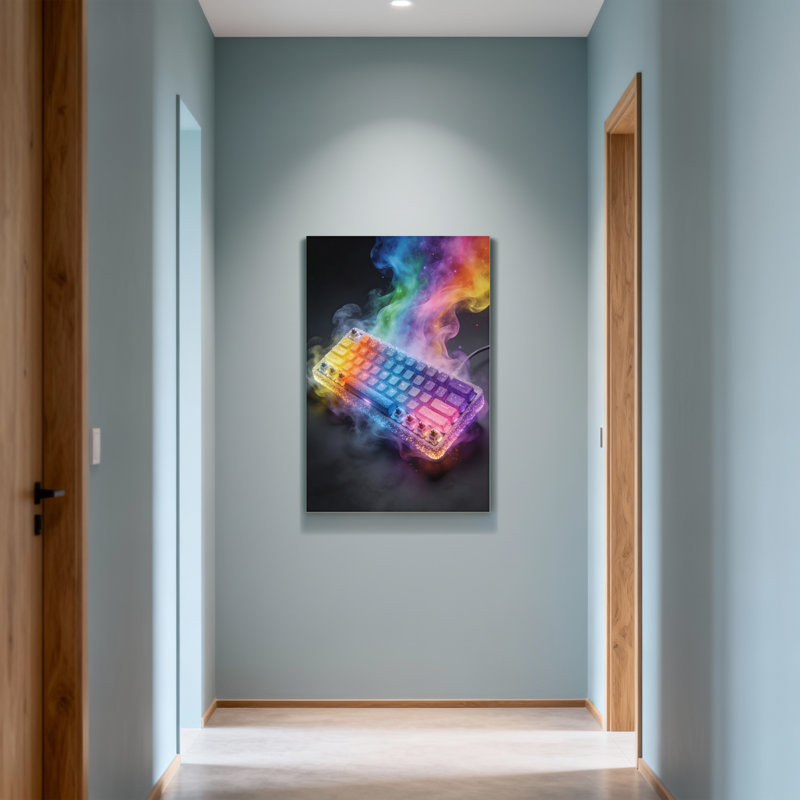 Clavier abstrait arc-en-ciel avec effet de fumée colorée, H 24 po x l 16 po