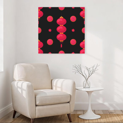 Red Lanterns Pattern Traditional Flower Wall Art