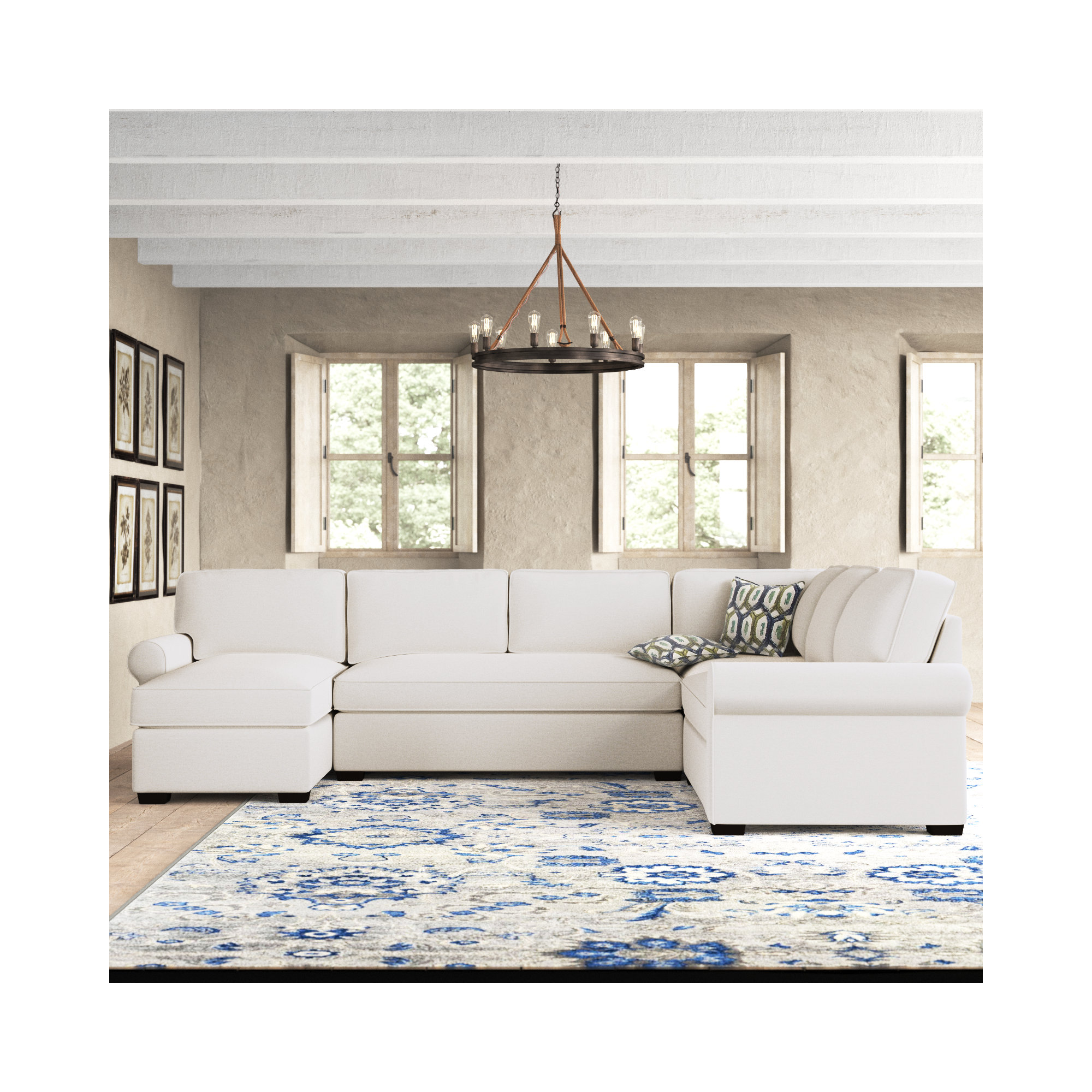 Porter Upholstered U-Sectional, Nomad Snow Crypton® Chenille, Left Hand Facing