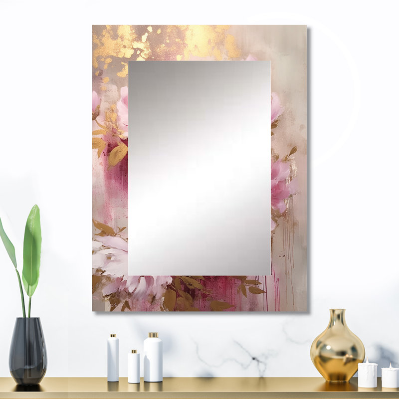 Pink And Gold Peonies In Radiance - Large Wall Mirror On Metal, 32" x 24"