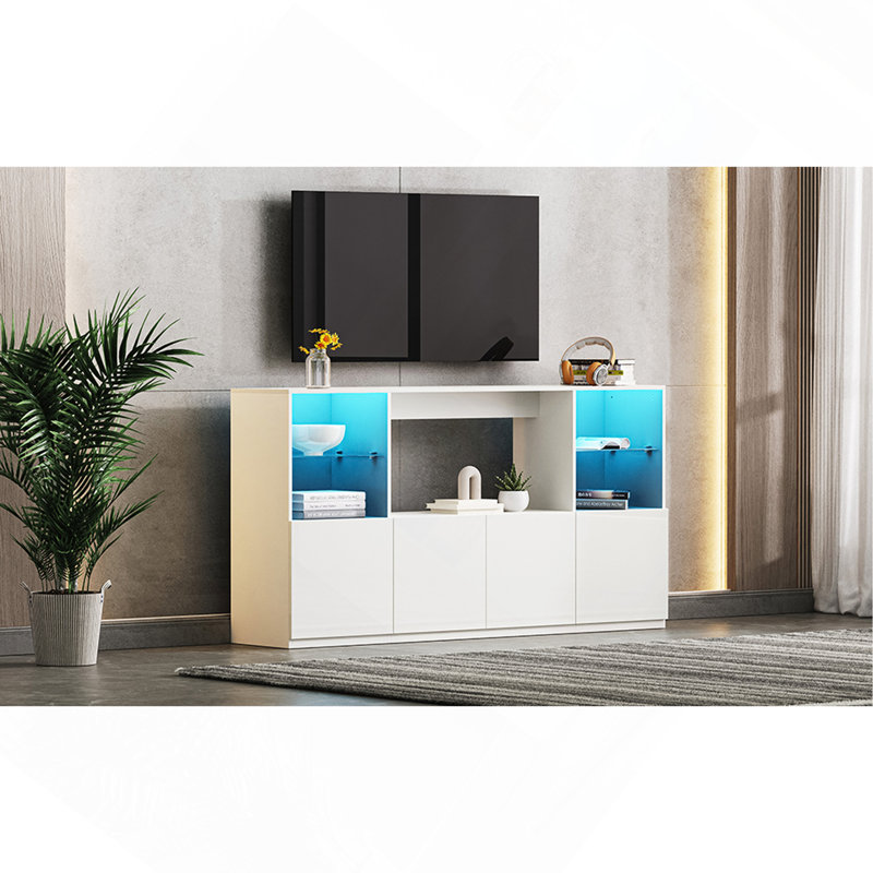 Meuble télé ultrabrillant avec lumières DEL, Blanc, Non