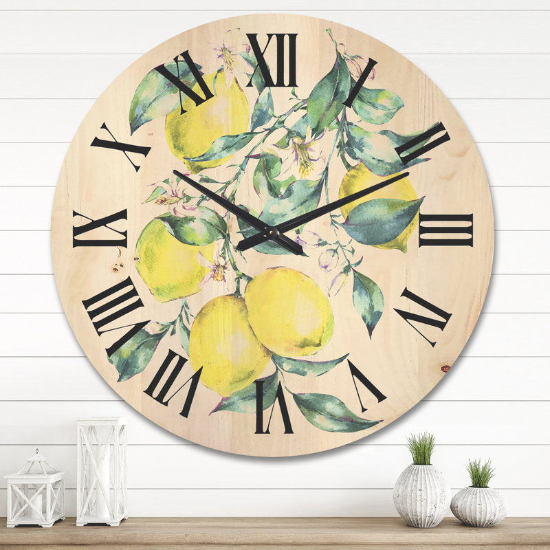 Horloge murale branche de citrons et feuilles I, Très grand