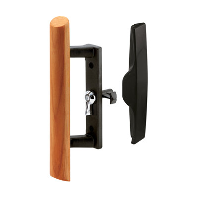 FHC C1095 Sliding Glass Door Handle Set - 3-1/2" - Diecast And Wood - Black - Hook Style - Internal Lock (Single Pack)