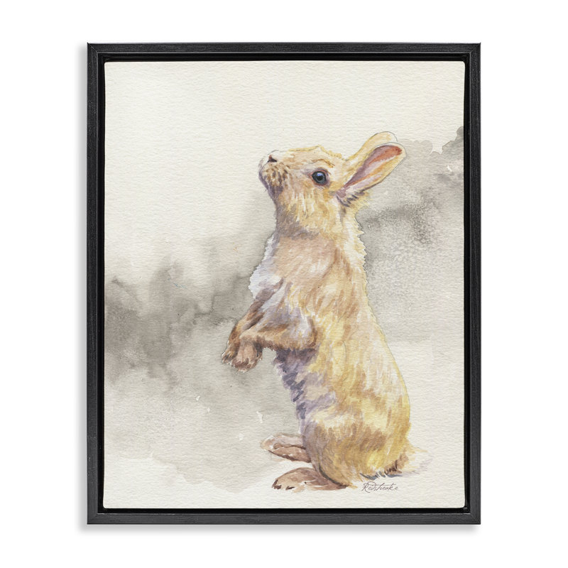 "Debout lapin", aquarelle encadrée par Jennifer Redstreake, Cadre flottant noir de jais, H 21 po x l 17 po