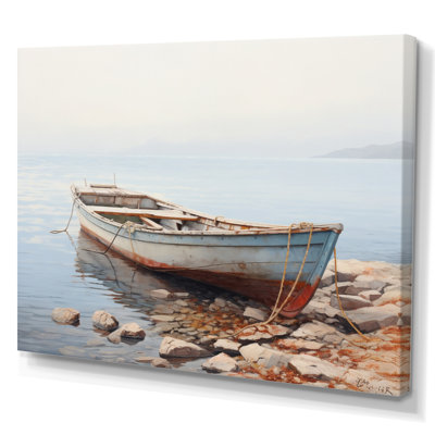 Coastal Canvas Wall Art, Boat Shoreline Landscape Print - Boat Contemplative Shoreline