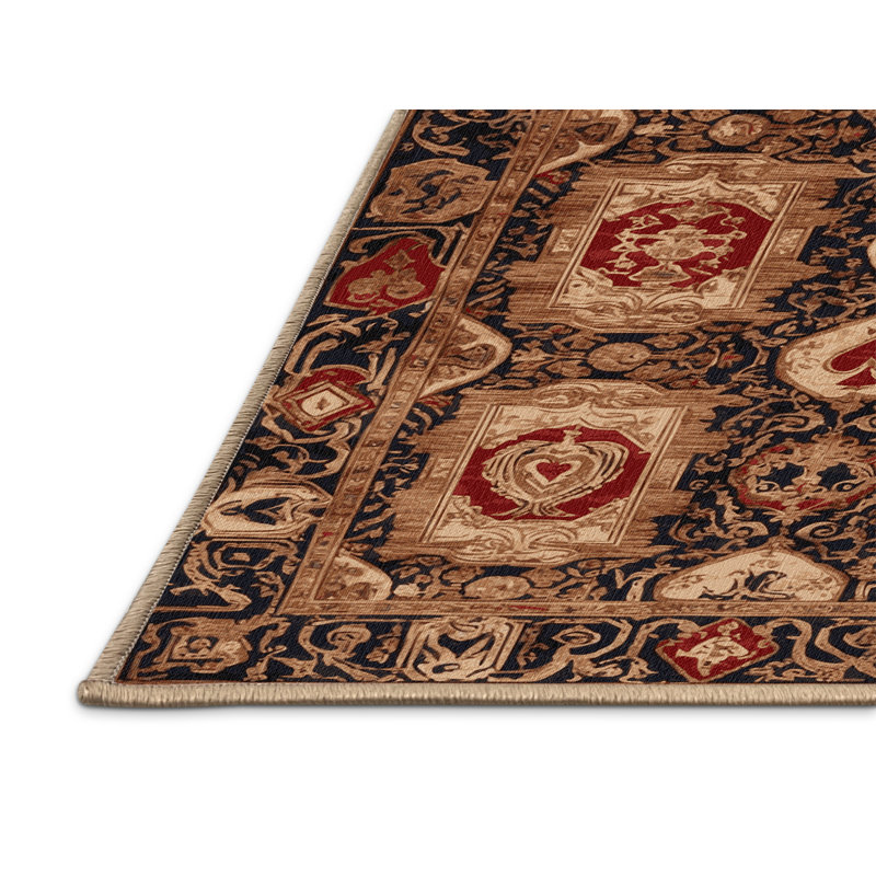 Machine Washable French Brown Area Rug, Round 3'