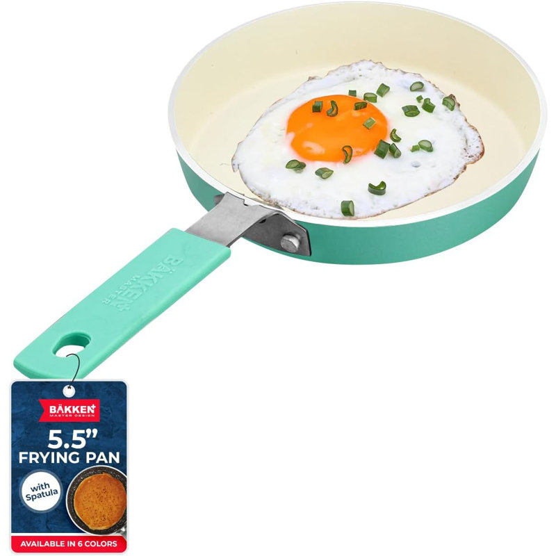 Ensemble de 2 mini-casseroles 2 pièces - casserole à œufs antiadhésive de 5,5 po avec spatule de cuisine, poignées froides au toucher, résistante à la chaleur jusqu'à 400 ° F, sécuritaire pour toutes les surfaces de cuisson, turquoise