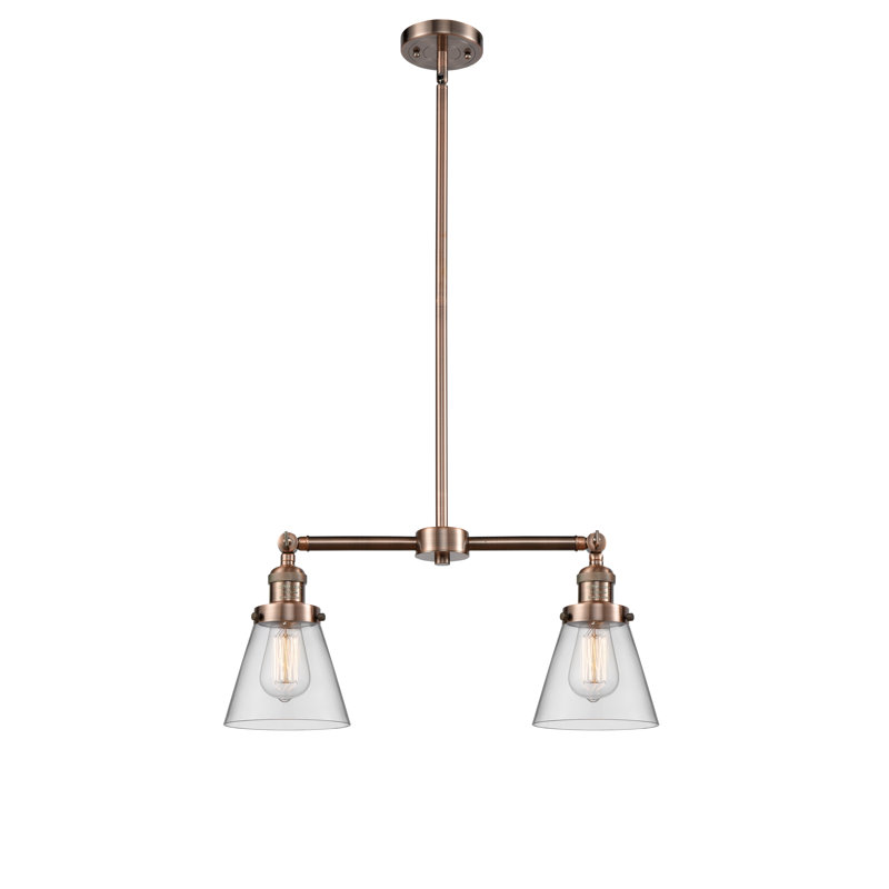 Stonecipher 2 - Light Kitchen Island Pendant, 6 Watt Vinage LED Bulb, Clear, Antique Copper