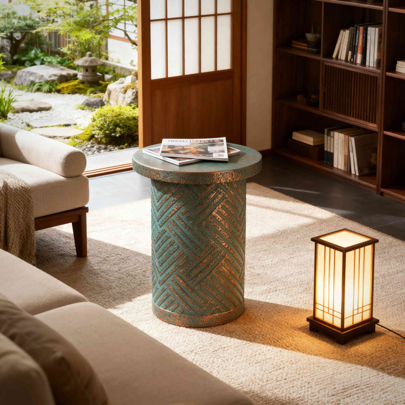 Tables de bout d'extérieur en ciment pour patio, table d'appoint de jardin, petite table d'appoint ronde moderne pour l'extérieur, tabouret de jardin en souche d'arbre pour l'intérieur et l'extérieur