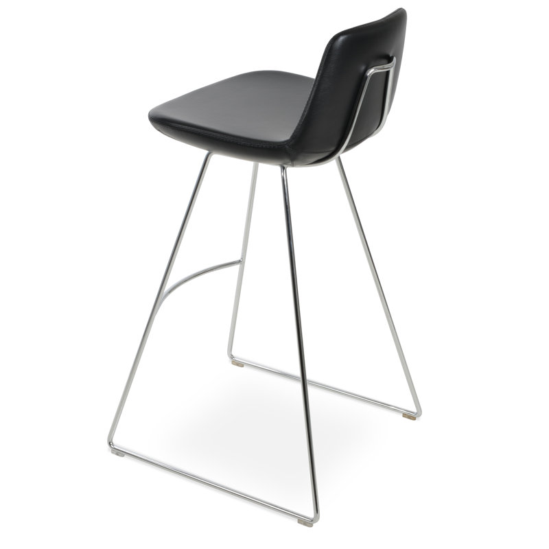 Pera HB Wire Counter & Bar Stool, Chrome, Black Leatherette, Bar Stool (29" Seat Height)