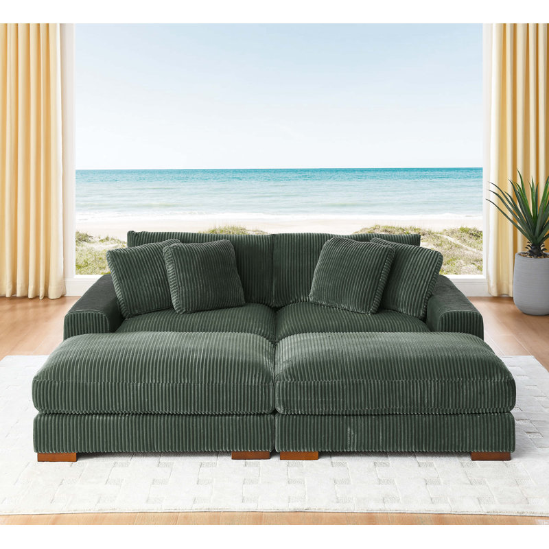 Braedon Modular Corduroy Sectional, Dark Green Corduroy