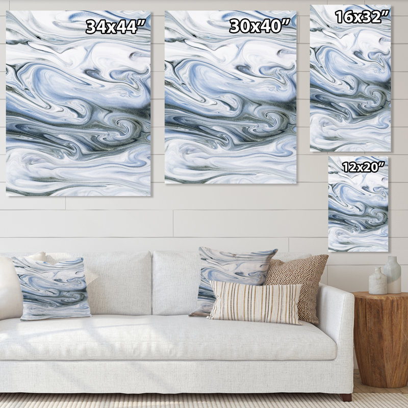 Gris gris et bleu, art du marbre liquide - peinture sur toile, H 32 po x l 16 po, Toile tendue