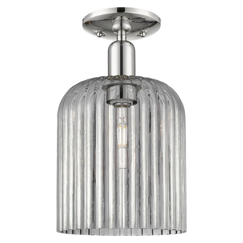 Downtown Urban - Alvarez - 1 Light 8" Semi-Flush Mount, Polished Nickel, Light Smoke