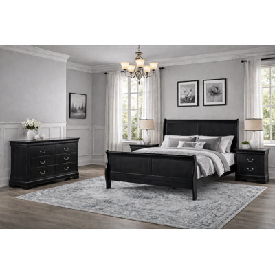 Classic Sleigh Bedroom Set in Black Finish