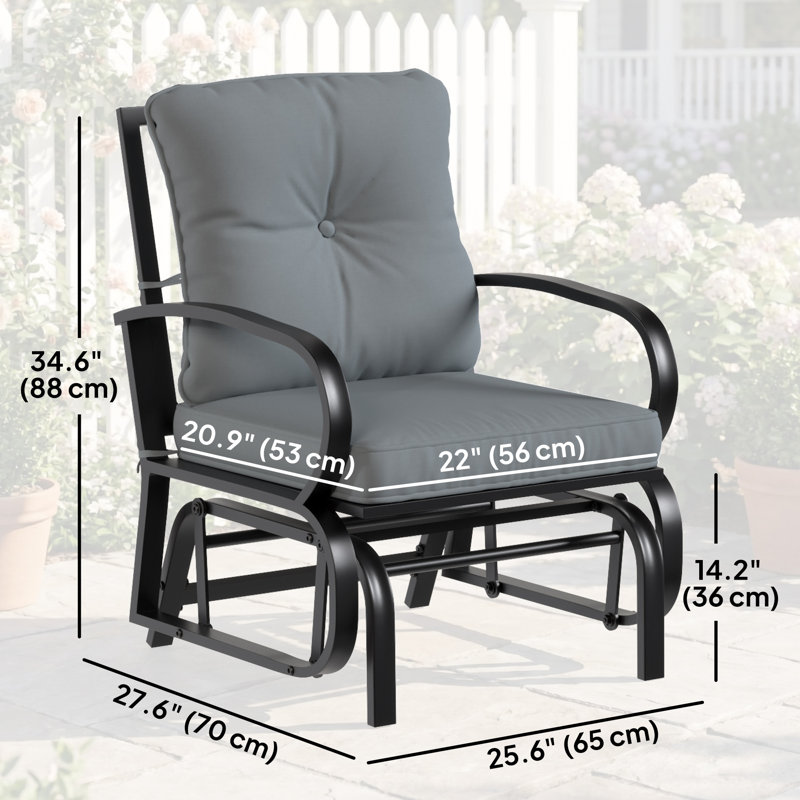 Patio Glider, Outdoor Glider Chair with Cushions, Light Grey, Gray
