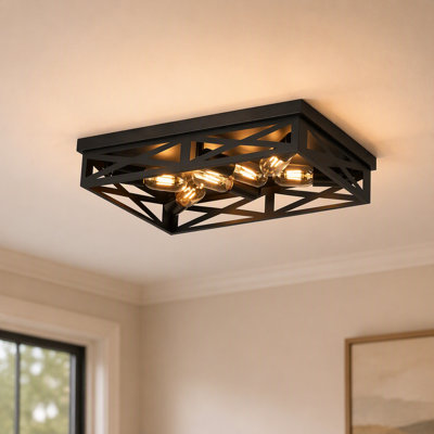 Plafonnier carré encastré de style ferme, noir mat, à 6 lumières