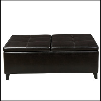 Aundreya OTTOMAN - Cuir PU polyuréthane, bois; Motif du meuble: massif: H 18 po x l 48 po x P 30 po