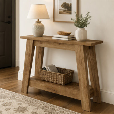 Console à 2 niveaux de 105 cm (41,3 po), table basse étroite de style champêtre avec tablette de rangement, cadre en MDF renforcé pour couloir et entrée