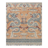 Rug & Kilim’S Distressed Dragon Rug In Blue, Gold And Red Pictorial Patterns
