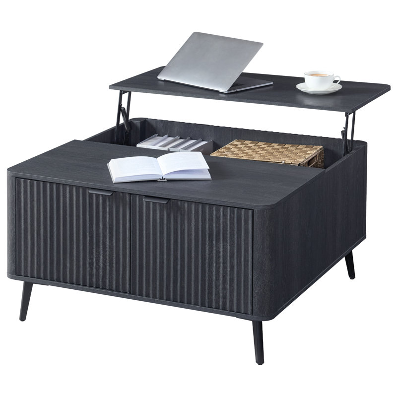 4-Piece Modern Living Room Furniture Table Set with Lift-Top Coffee Table, Charging End Tables & TV Stand, Black