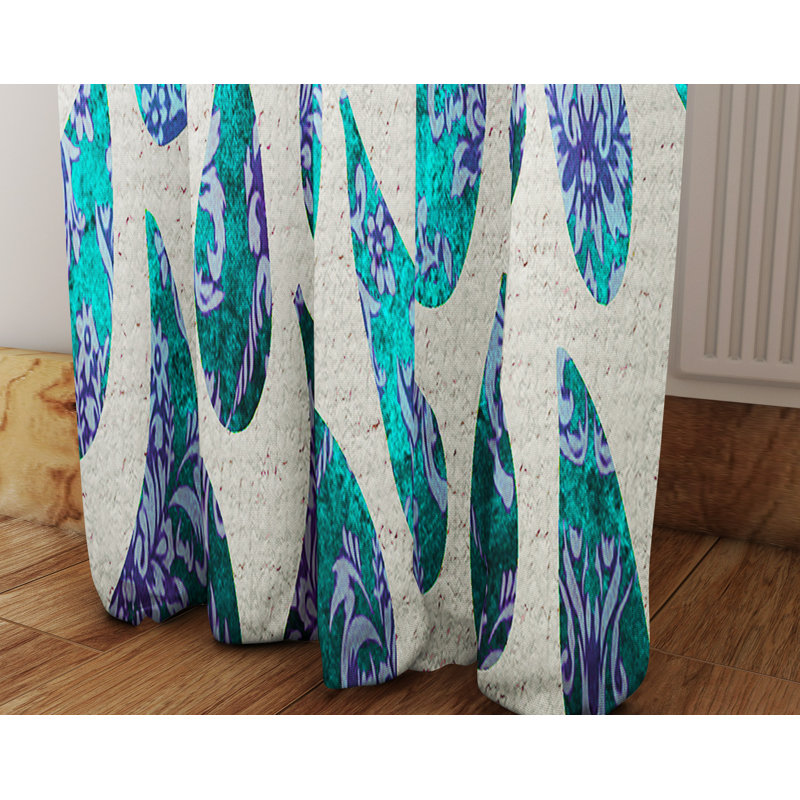 Panneau de rideau semi-transparent Paisley, Sarcelle / Mauve, l 40 po x L 82 po