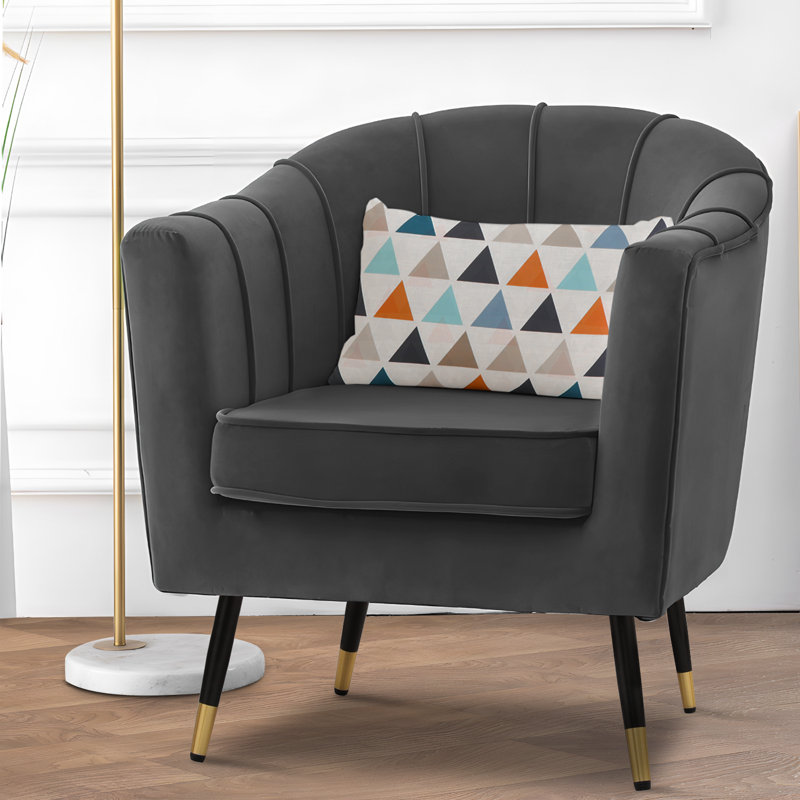 Meribeth Upholstered Accent Chair, Suede Armchair Comfy Club Chair Single Sofa for Living Room Reading Room, Gray Suede