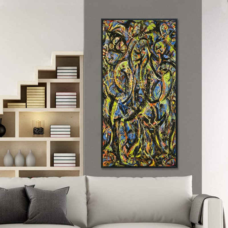 Impression sur toile encadrée, art gothique par Jackson Pollock, art mural abstrait, salon, décorations pour bureau à domicile (cadre mince noir, 20 po x 40 po)