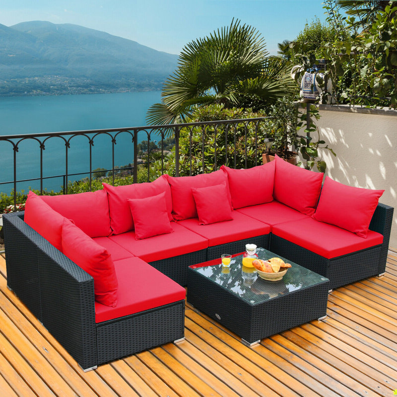 Finnbar 6 - Person Modular Patio Conversation Set with Cushions, Red
