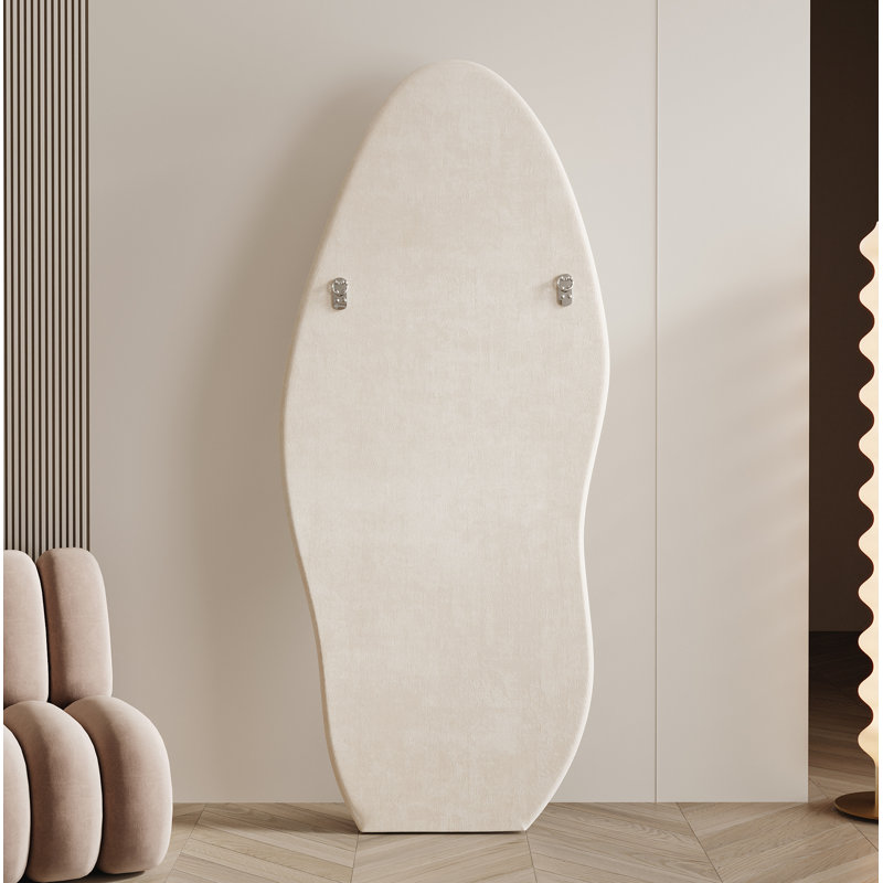 Full Length Mirror 63"X24", Irregular Wavy Mirror, Arched Floor Mirror, Wall Mirror Standing Hanging Or Leaning Against Wall For Bedroom, Flannel Wrapped Wooden Frame Mirror