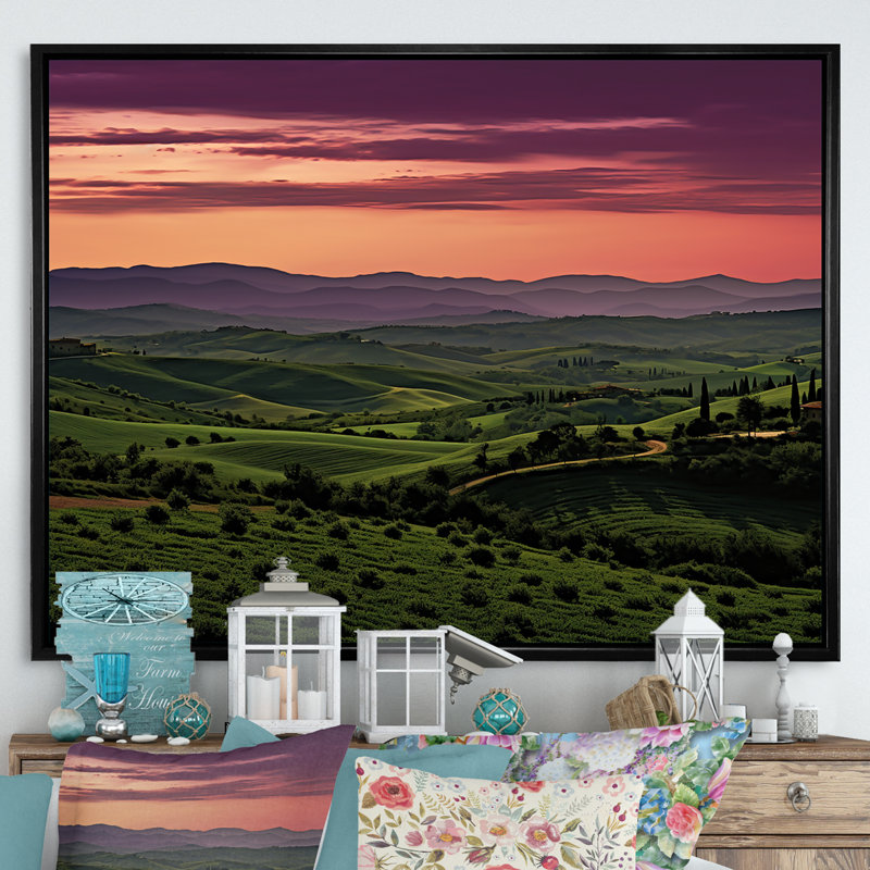 " Tuscany Twilight ", 30" H x 40" W x 1.5" D, Black Floater Framed