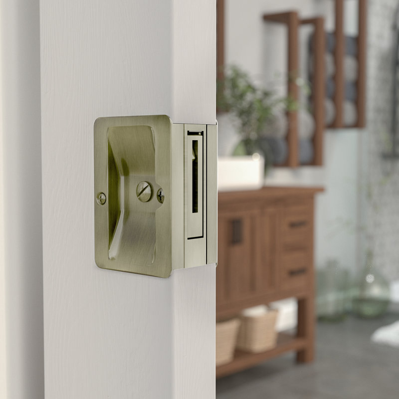 Rectangular Pocket Door Hardware, Antique Brass