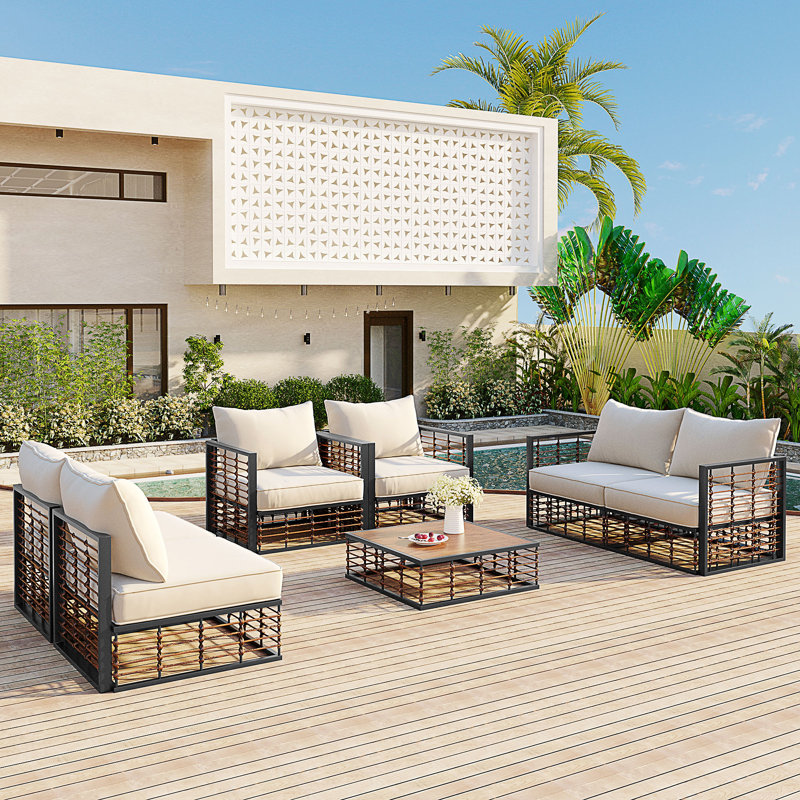 Ensemble de canapé modulaire en métal 7 pièces Modern Minimalist, Beige, Gris foncé