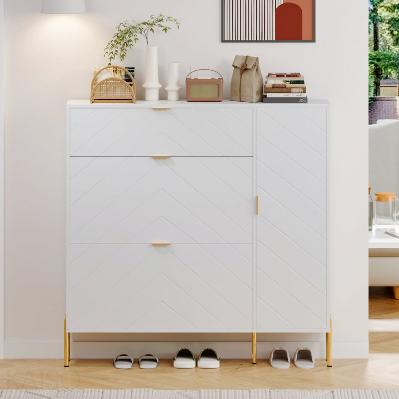Armoire de rangement à chaussures en MDF avec tiroirs et tablettes rabattables (blanc), Blanc