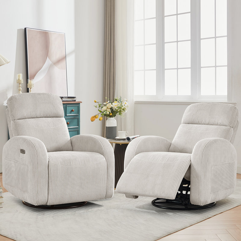 Delba 37"W Power Swivel Rocker Glider Nursery Recliner with USB & Type-C Port,Round Armrest and Double Pockets