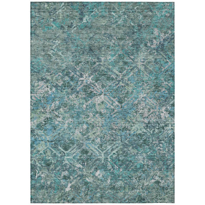 8' X 10' Sage Teal Blue And Gray Geometric Washable Indoor Outdoor Area Rug