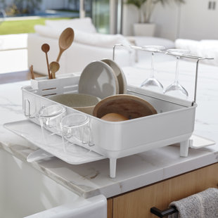 Kitchen Details Medium Dish Rack with Tray | Plastic | Dimensions: 18.11 x  11.02 x 3.45 | 12 Plate | Kitchen Accessories | Cutlery Basket | Grey 
