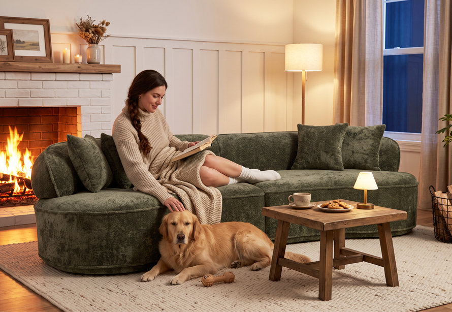 Curved Olive Green Cloud Sofa