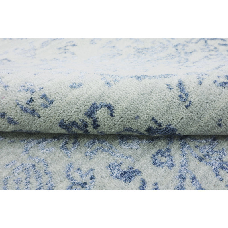 Tapis argent / bleu noué à la main de haute qualité, Rectangle 6 pi x 9 pi