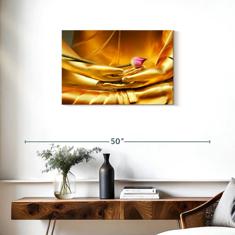 Bouddha Leisha tenant un lotus, H 20 po x l 30 po