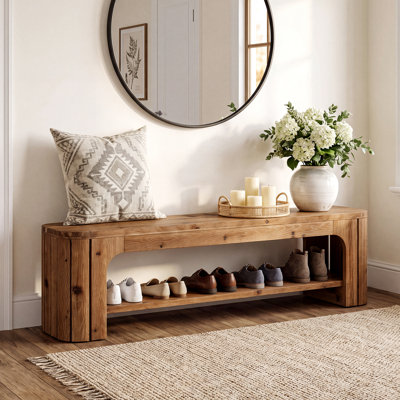 Banc d'entrée en bois massif de 160 cm avec rangement pour chaussures pour hall d'entrée